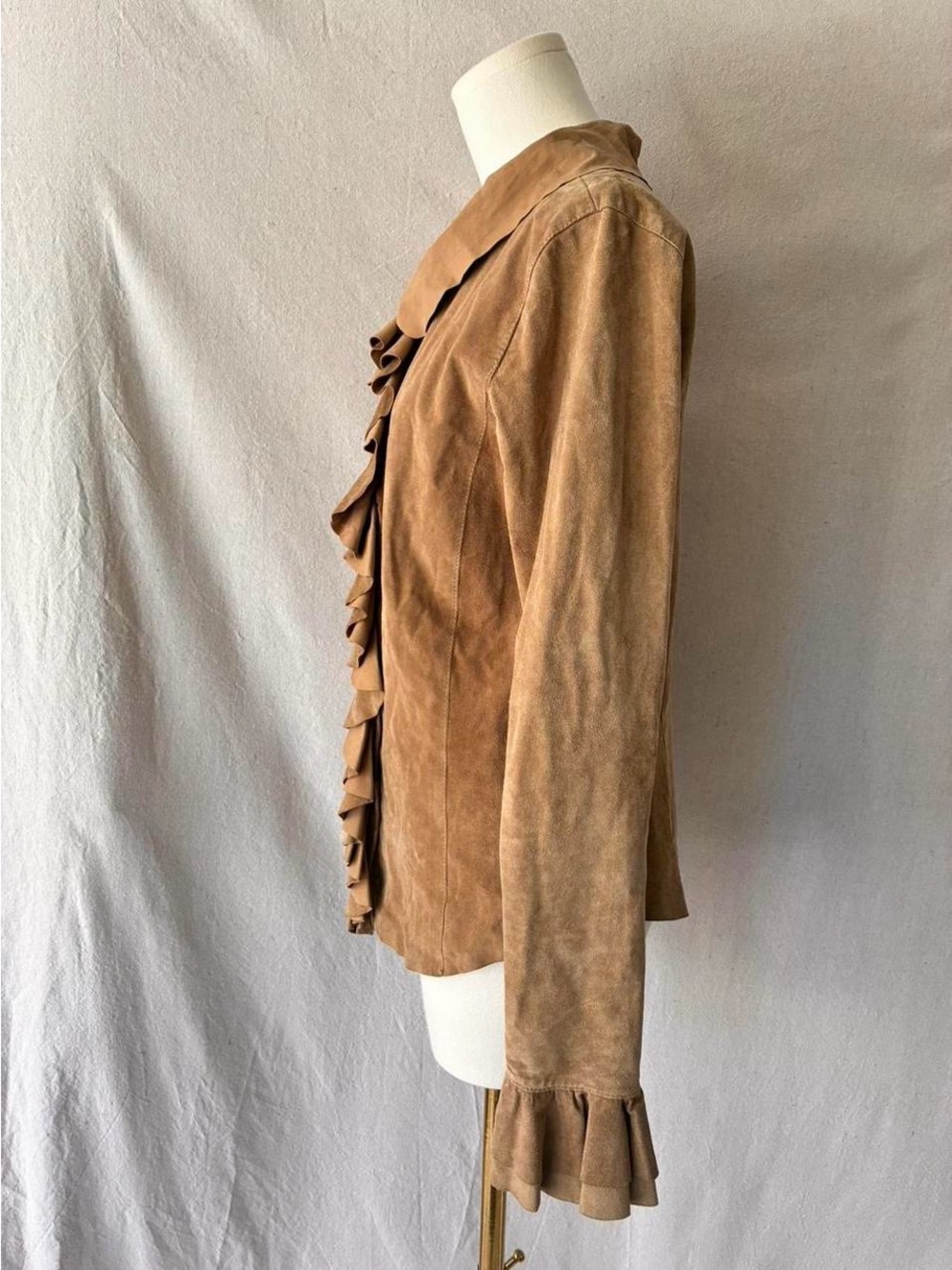 Barbara Bui Paris FW03 Runway Suede Ruffle Jacket Camel Leather size-  FR42 - Picture 2 of 8